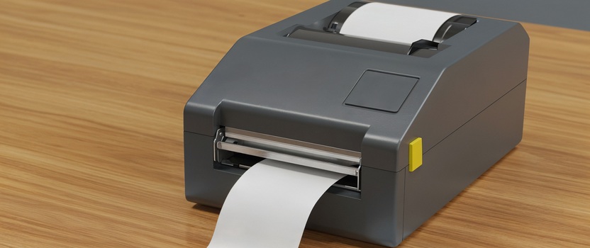 Impressora de bobina com papel saindo